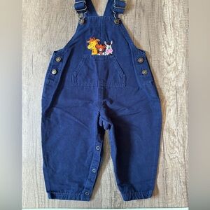 Vintage 2000 Y2K Toddler Boy Animal Zoo Overalls Vestbak Pocket Bibs Blue 18M